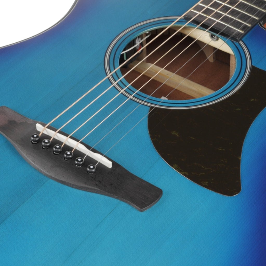 Ibanez AAM50CE Open Pore Top, Natural Open Pore Back and Sides Acoustic Guitar - Sapphire Blue Burst Acoustic Guitars Sky Music