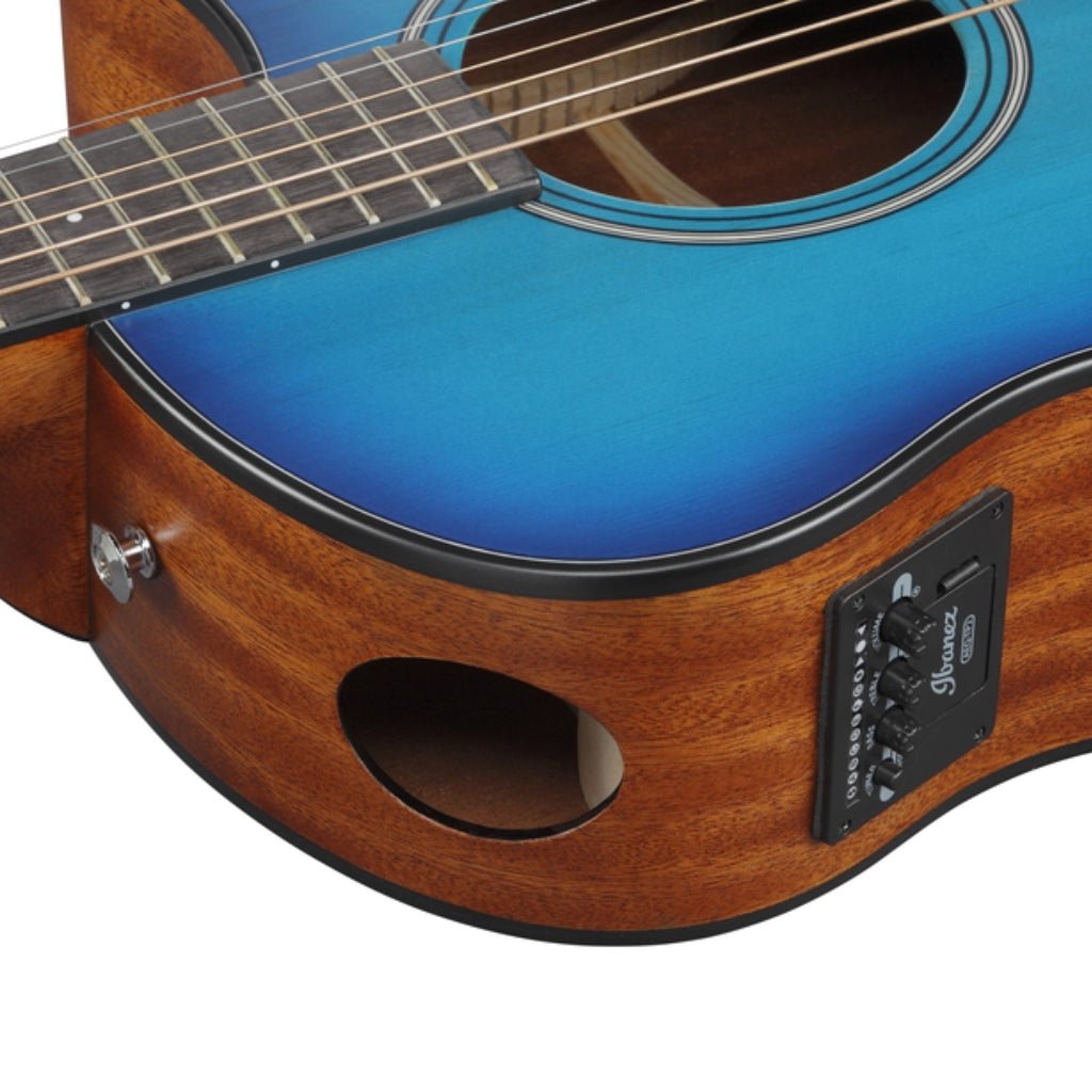 Ibanez AAM50CE Open Pore Top, Natural Open Pore Back and Sides Acoustic Guitar - Sapphire Blue Burst Acoustic Guitars Sky Music