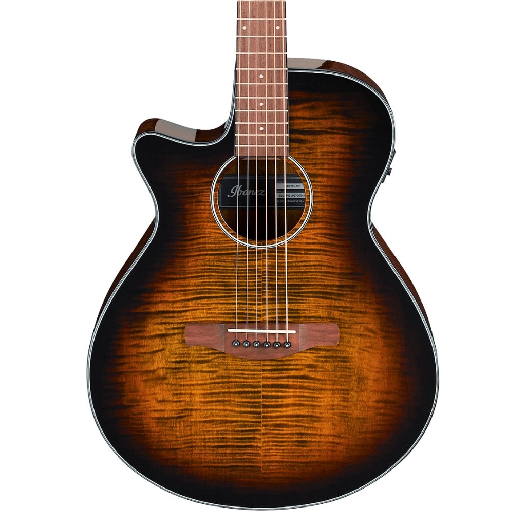 Ibanez AEG70L Left-Handed Acoustic-Electric Guitar - Tiger Burst High Gloss Acoustic Guitars Sky Music