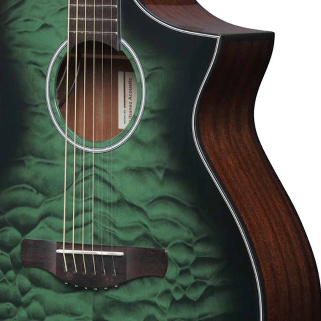 Ibanez AEWC16QA Acoustic Guitar w/Pickup - Transparent Emerald Burst High Gloss Acoustic Guitars Sky Music