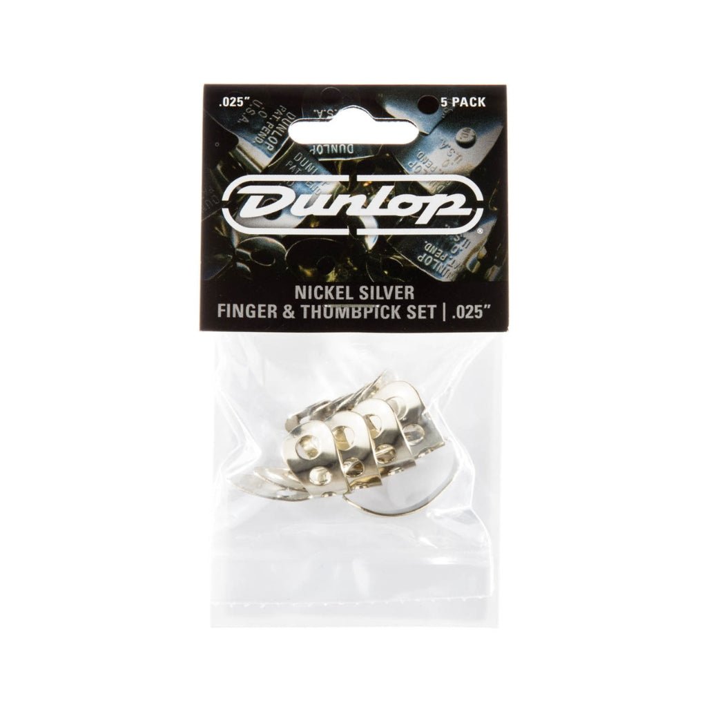 Jim Dunlop JP500 Nickel Silver Finger and Thumbpick Set - .25 inch, 5 Pack Guitar Picks Sky Music