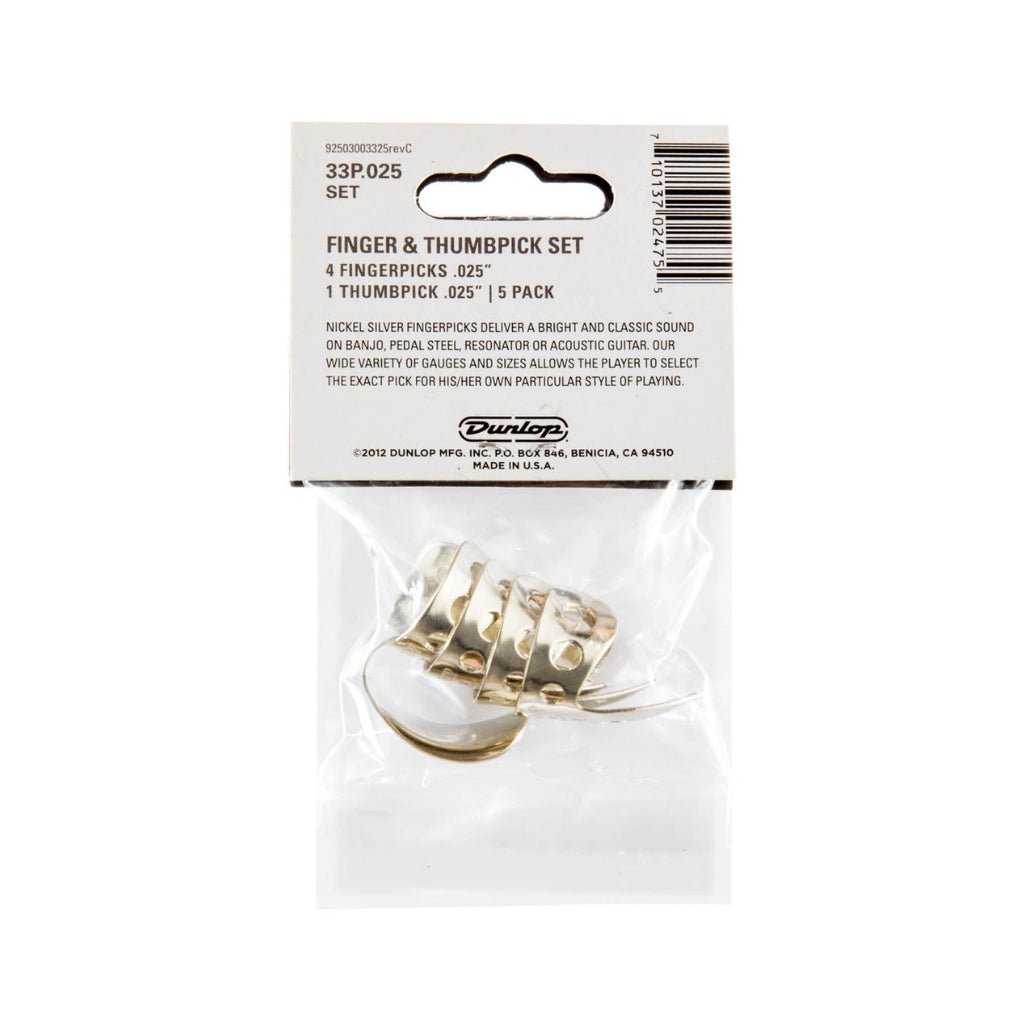Jim Dunlop JP500 Nickel Silver Finger and Thumbpick Set - .25 inch, 5 Pack Guitar Picks Sky Music