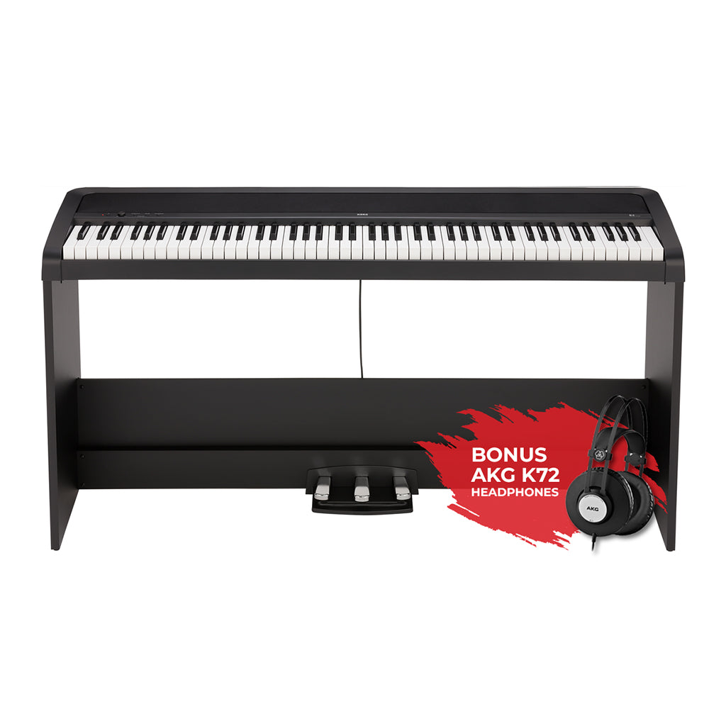 Korg B2SP 88 Weighted Hammer Action Digital Black With Stand Pedals And AKG K 72 Headphones
