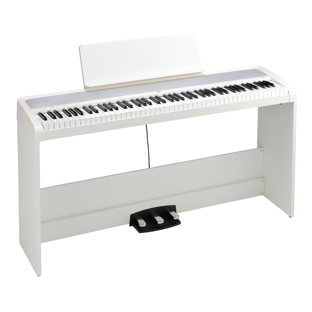 Korg B2SP 88 Weighted Hammer Action Digital White With Stand Pedals And AKG K-72 Headphones