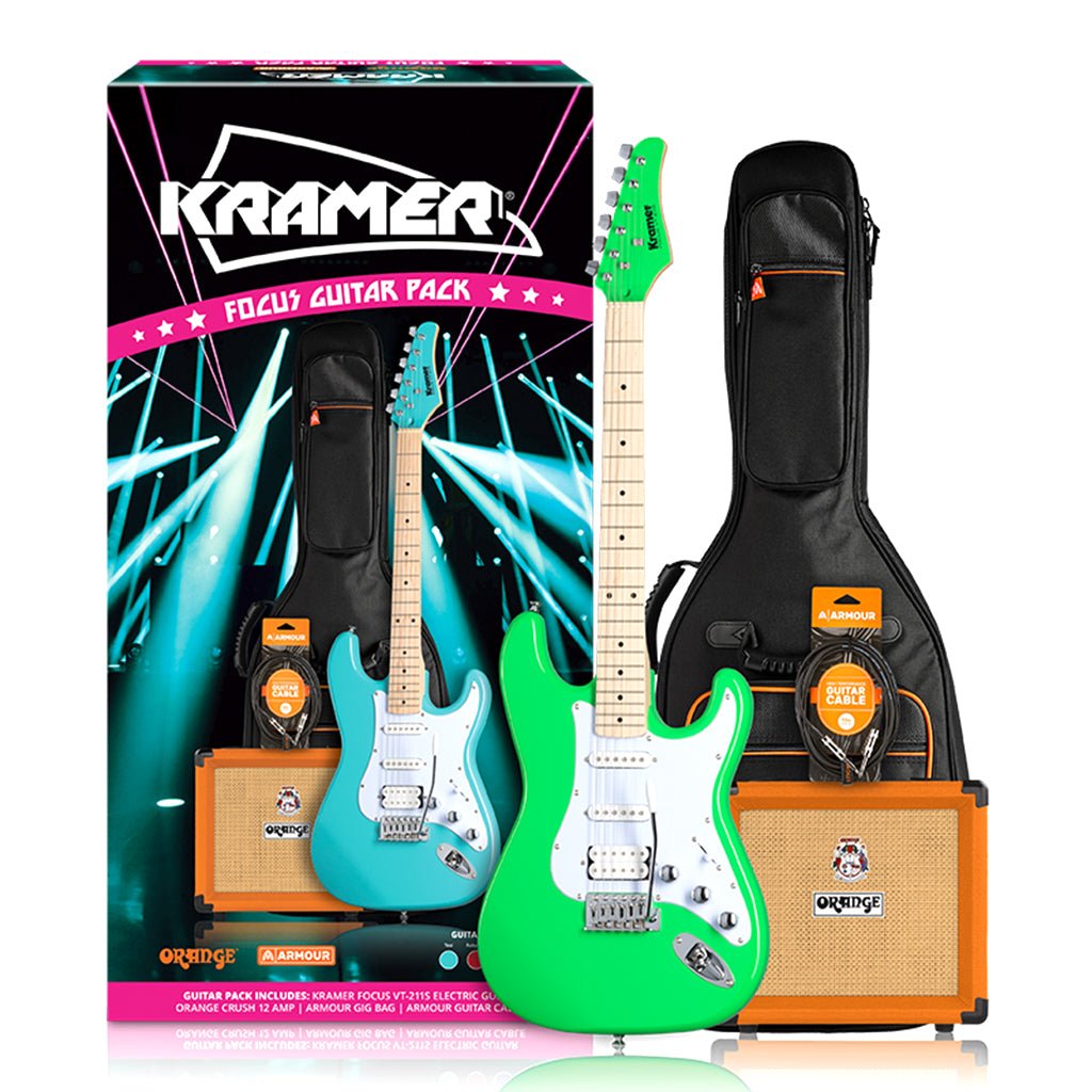 Kramer Focus VT211S Neon Green with Orange Crush Bundle Electric Guitars Sky Music