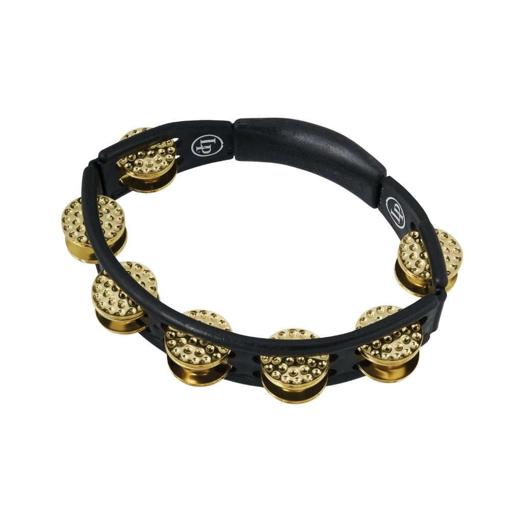 Latin Percussion Handheld Cyclops Tambourine 10-inch Double-Row Dimpled Brass Jingles – Black Percussion Sky Music
