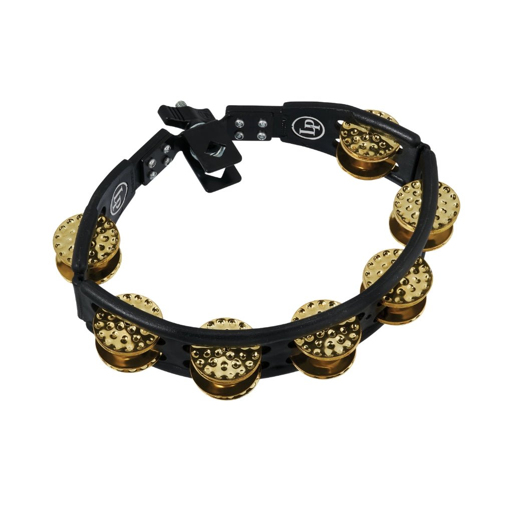 Latin Percussion Mountable Cyclops Tambourine Double-Row Dimpled Brass Jingles – Black Percussion Sky Music