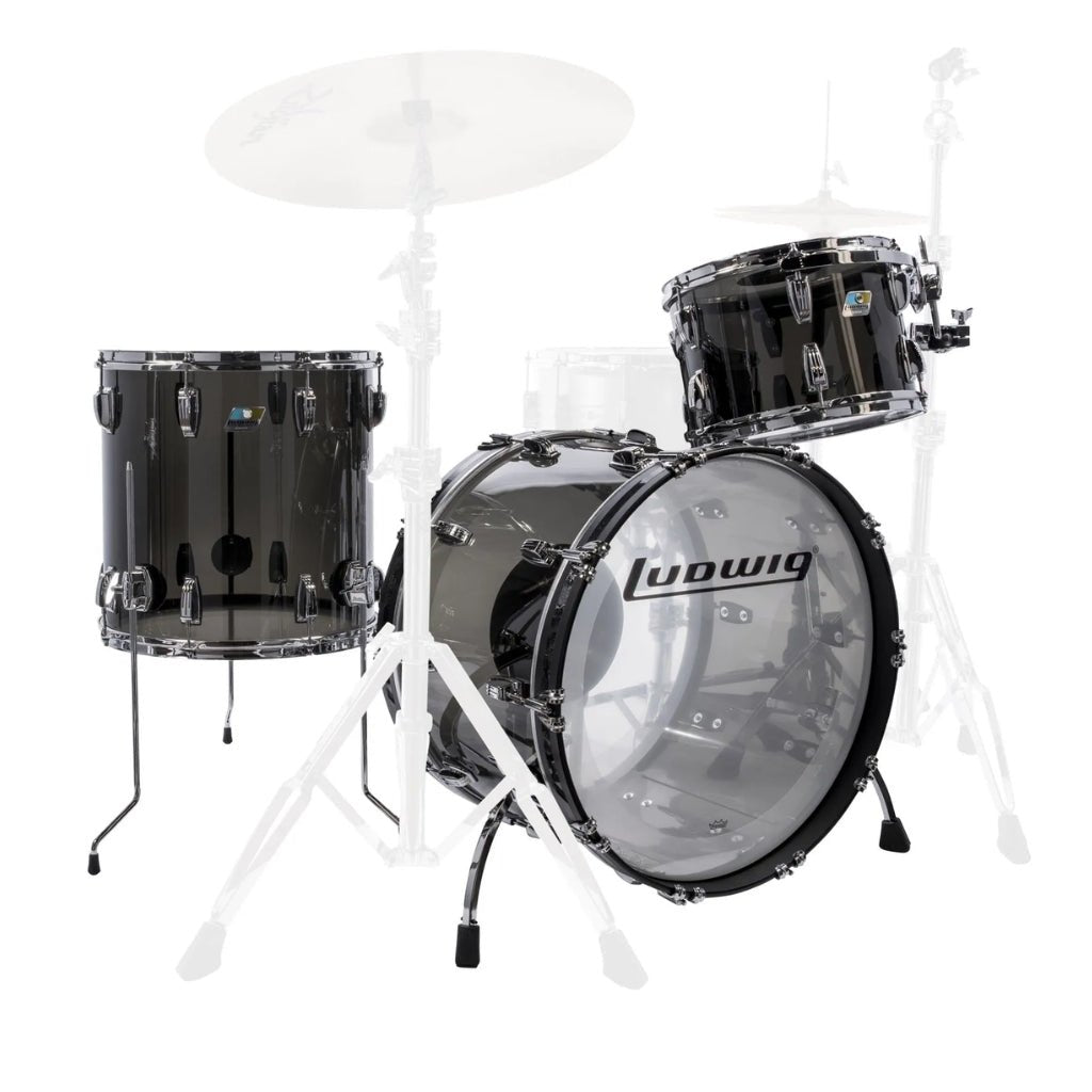 Ludwig Vistalite 3 Piece FAB Shell Pack Smoke Acoustic Drums Sky Music