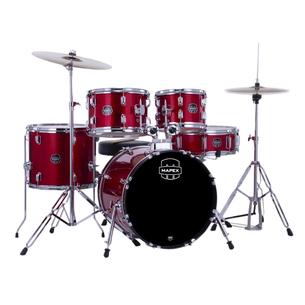 Mapex Comet 5-Piece Rock Complete Drum Kit with Cymbals and Hardware - Infra Red Acoustic Drums Sky Music