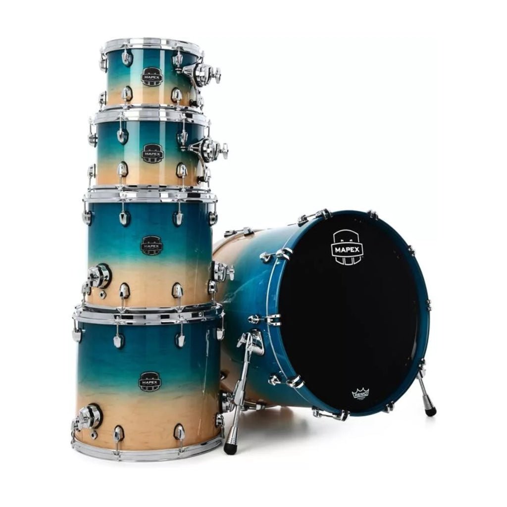 Mapex Saturn 5 Piece Studioease Shell Pack in Aqua Fade Acoustic Drums Sky Music