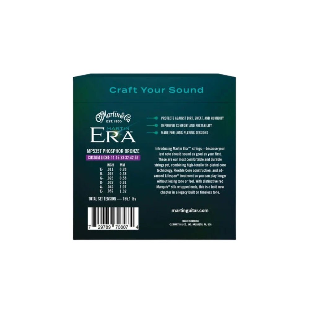 Martin Era Treated Acoustic Guitar Strings Phosphor Bronze - Custom Light Fretted Instrument Strings Sky Music