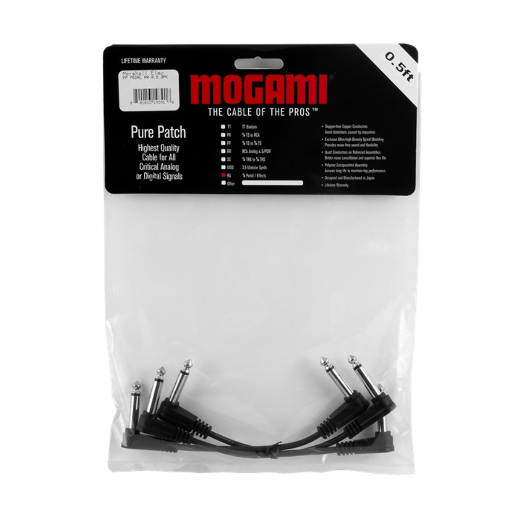 Mogami Pure Patch Pedal Right-Angle Patch Cable - 6 inch, 3 Pack Cables Sky Music