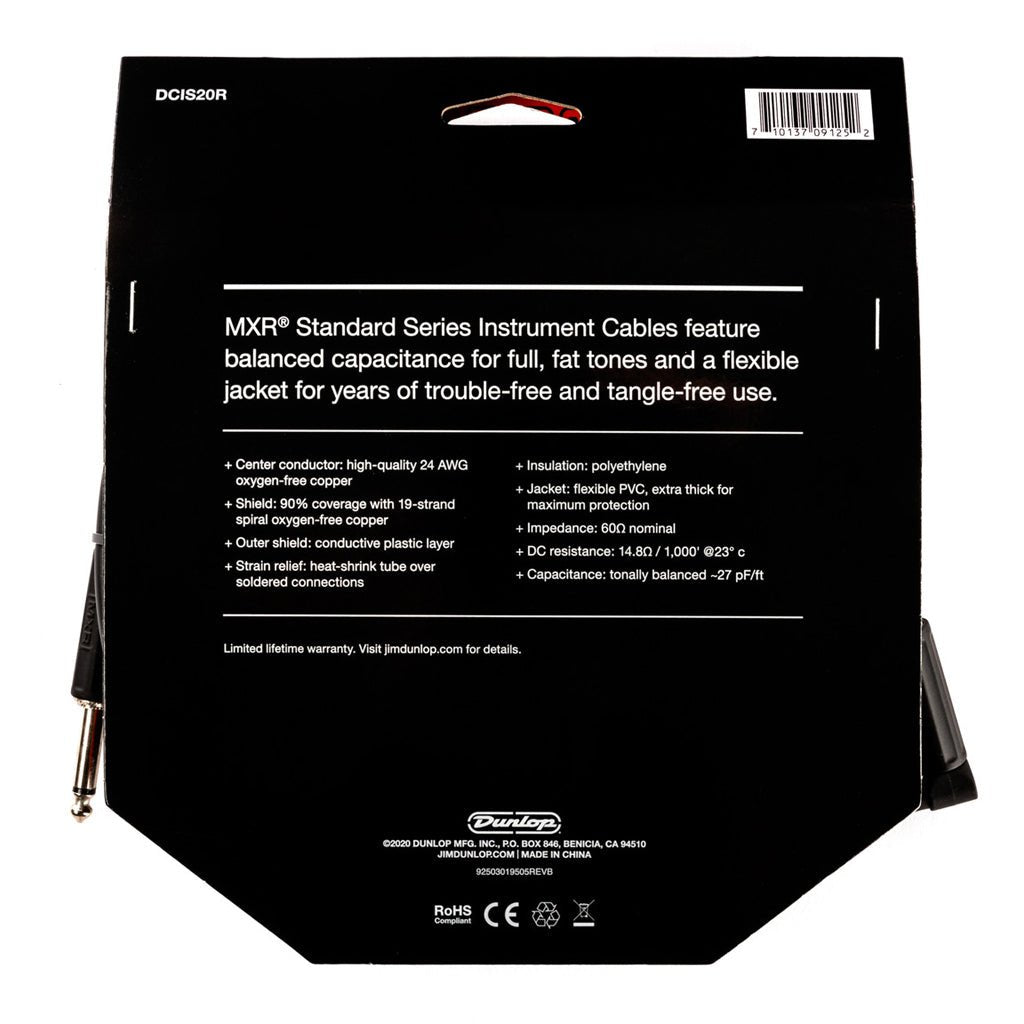MXR 20ft Guitar Cable - Straight to Right Angle Instrument Cables Sky Music