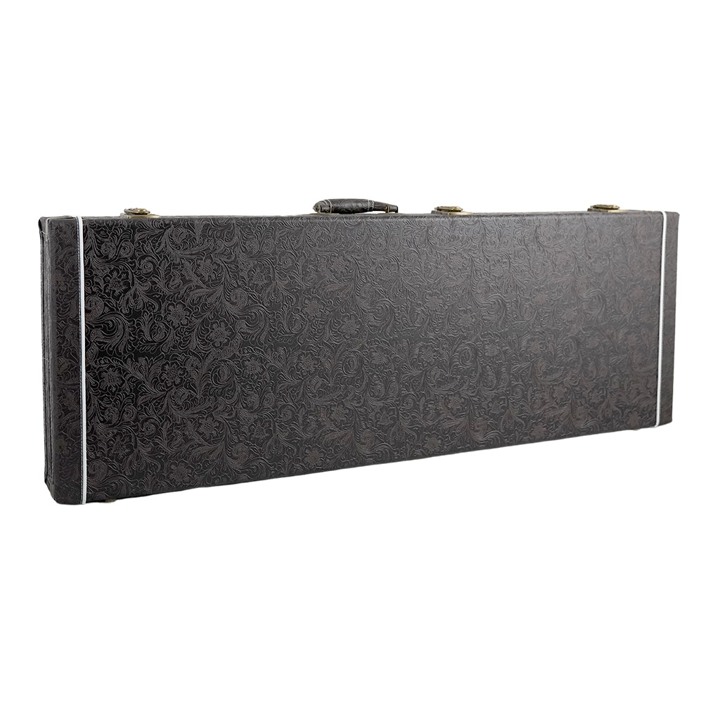 Premium Electric Guitar Hard Case, Black & Brown Paisley with Green Plush Interior