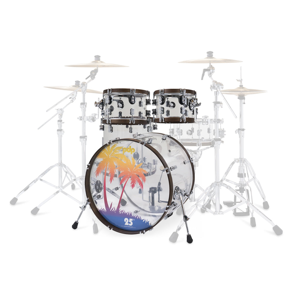 PDP 25th Anniversary Acrylic with Walnut Hoops Shell Pack - 7x10, 8x12, 16x16, 16x22