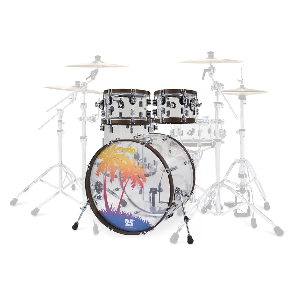 PDP 25th Anniversary Acrylic with Walnut Hoops Shell Pack - 7x10, 8x12, 16x16, 16x22 Acoustic Drums Sky Music