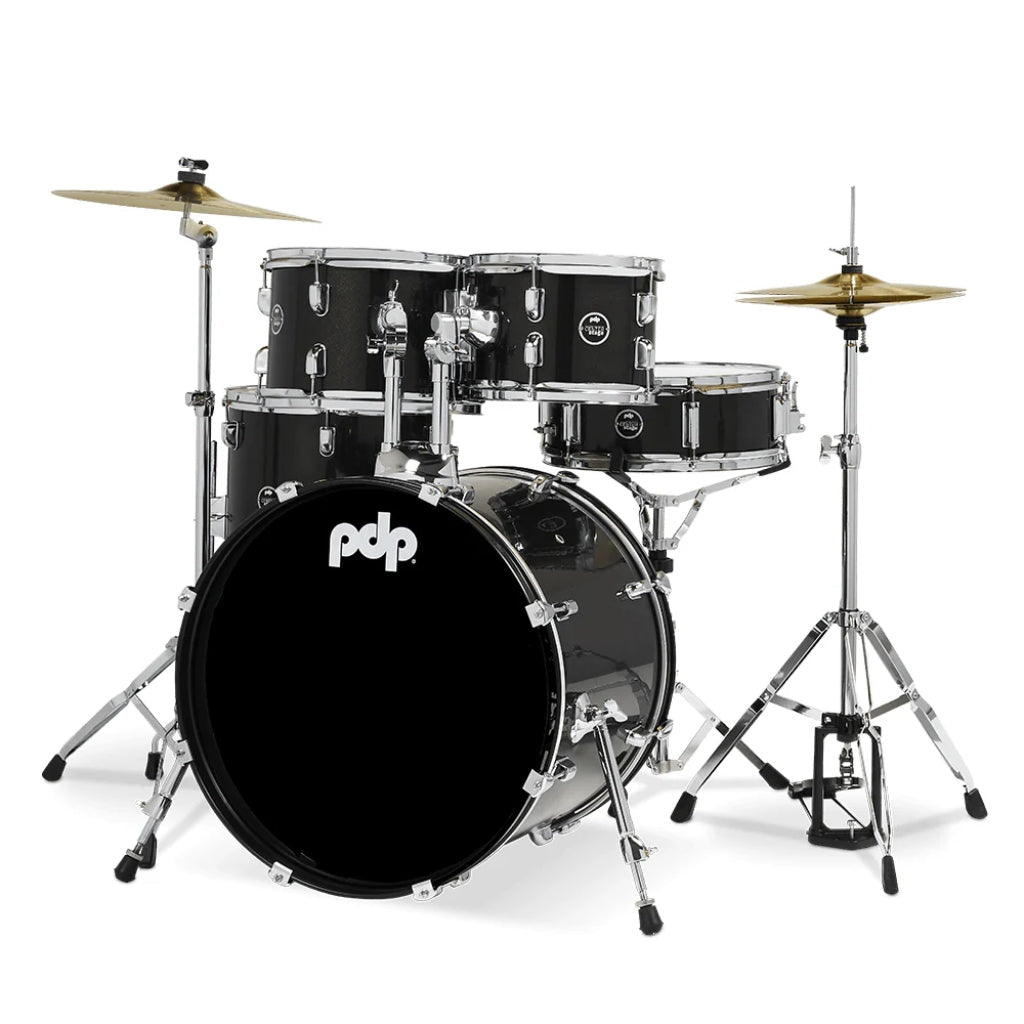 PDP Centerstage Series 20" 5 Piece Drum Kit Iridescent Black Sparkle with Hardware Cymbals and Thone Acoustic Drums Sky Music