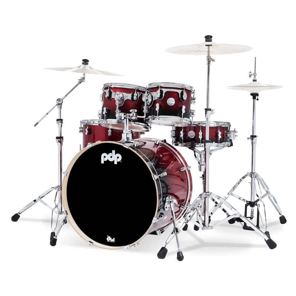 PDP Concept Maple 5-piece Shell Pack - Red To Black Sparkle Fade Acoustic Drums Sky Music
