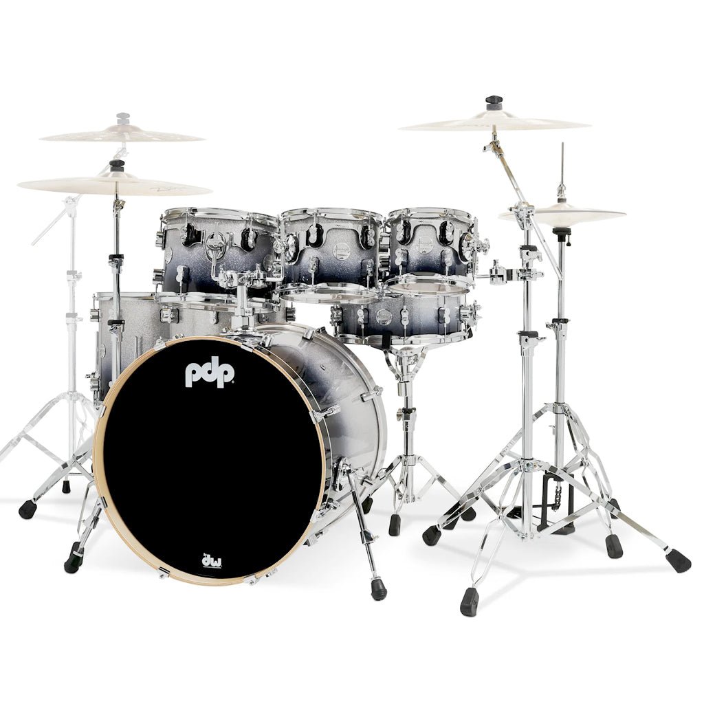 PDP Concept Maple 7-piece Shell Pack - Silver To Black Sparkle Fade Acoustic Drums Sky Music