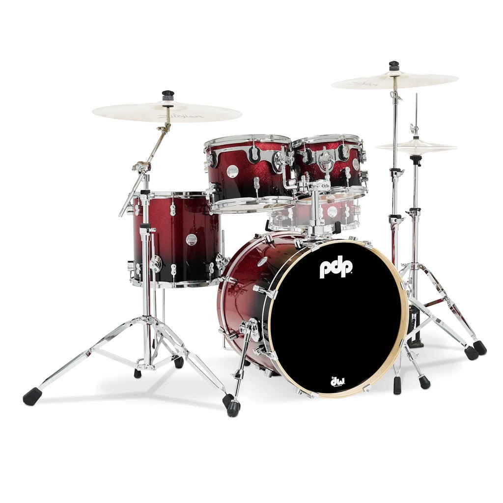 PDP Concept Maple Classic 4-piece Shell Pack with 20 inch Kick - Red to Black Fade Lacquer Acoustic Drums Sky Music