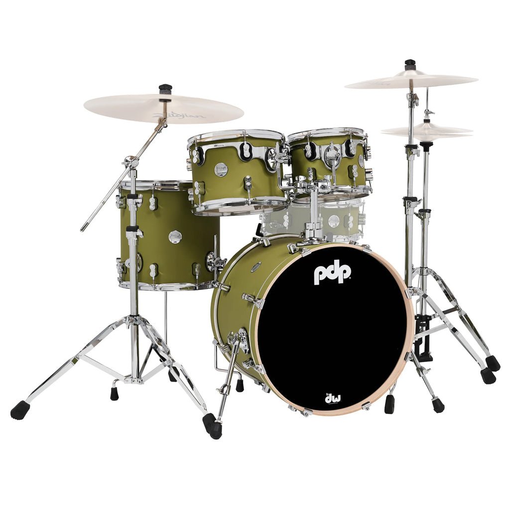 PDP Concept Maple Classic 4-piece Shell Pack with 20 inch Kick - Satin Olive Finish Ply Acoustic Drums Sky Music