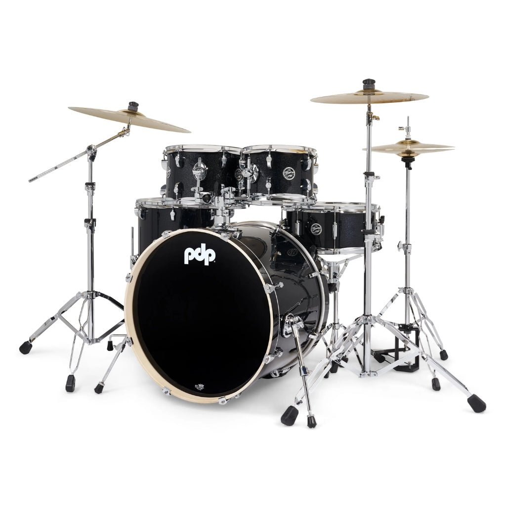 PDP Mainstage 5-Piece Complete Drum Set with Hardware and Cymbals - Black Sparkle Acoustic Drums Sky Music