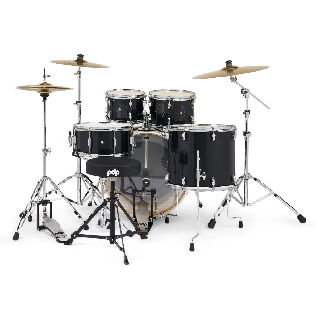 PDP Mainstage 5-Piece Complete Drum Set with Hardware and Cymbals - Black Sparkle Acoustic Drums Sky Music