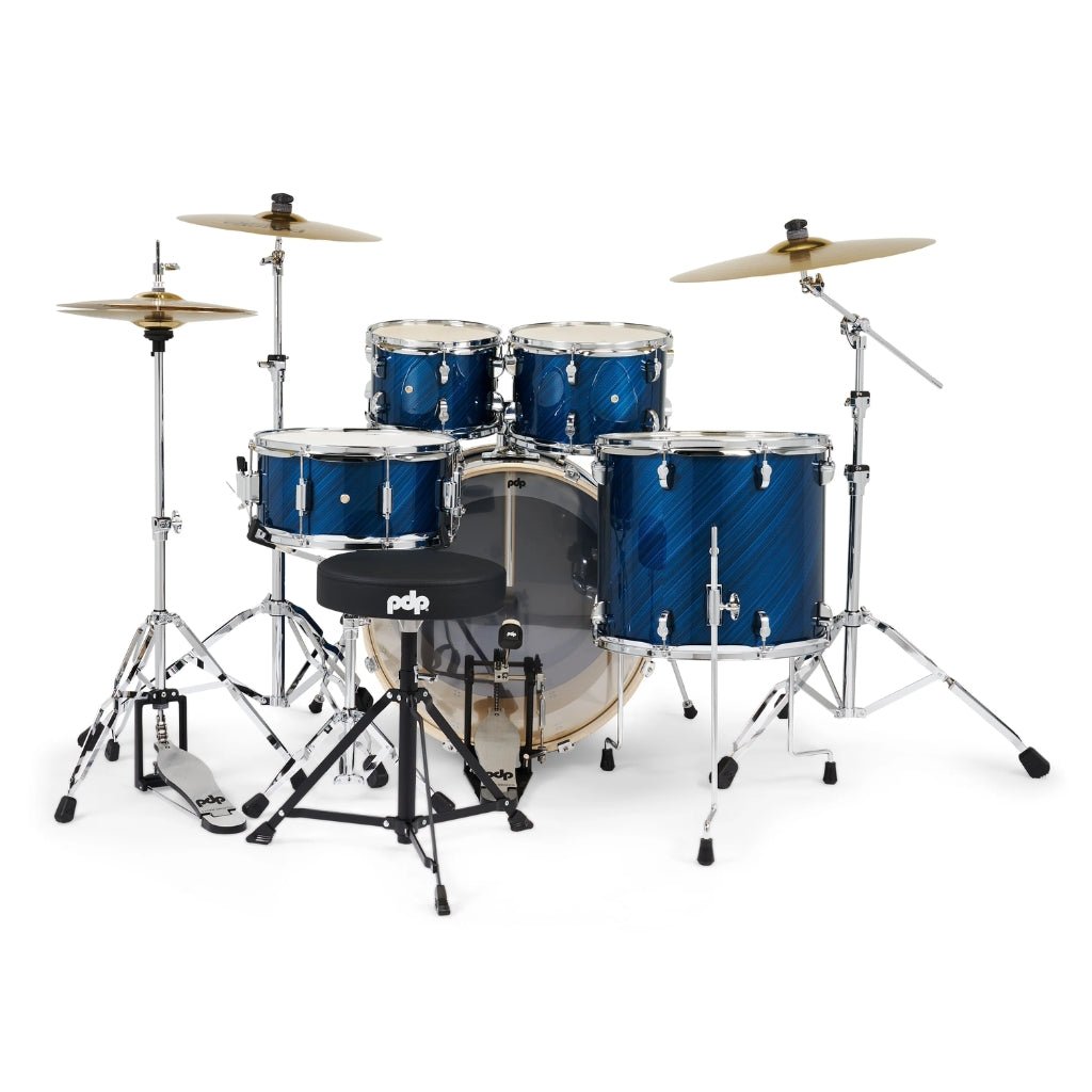 PDP Mainstage 5-Piece Complete Drum Set with Hardware and Cymbals - Twisted Blue Steel Acoustic Drums Sky Music