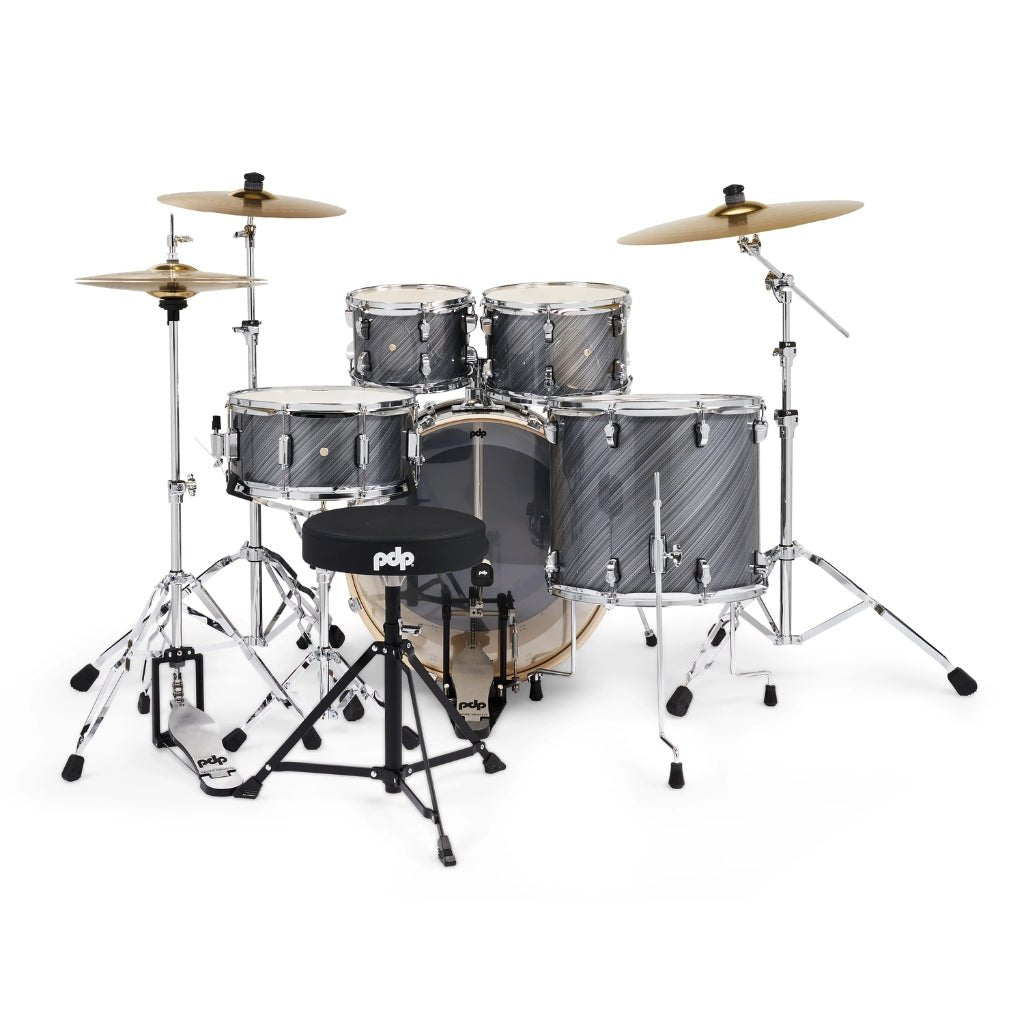 PDP Mainstage 5-Piece Complete Drum Set with Hardware and Cymbals - Twisted Graphite Acoustic Drums Sky Music