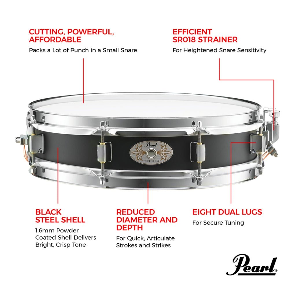 Pearl 13"x3" Steel Effect Piccolo Snare Snare Drums Sky Music
