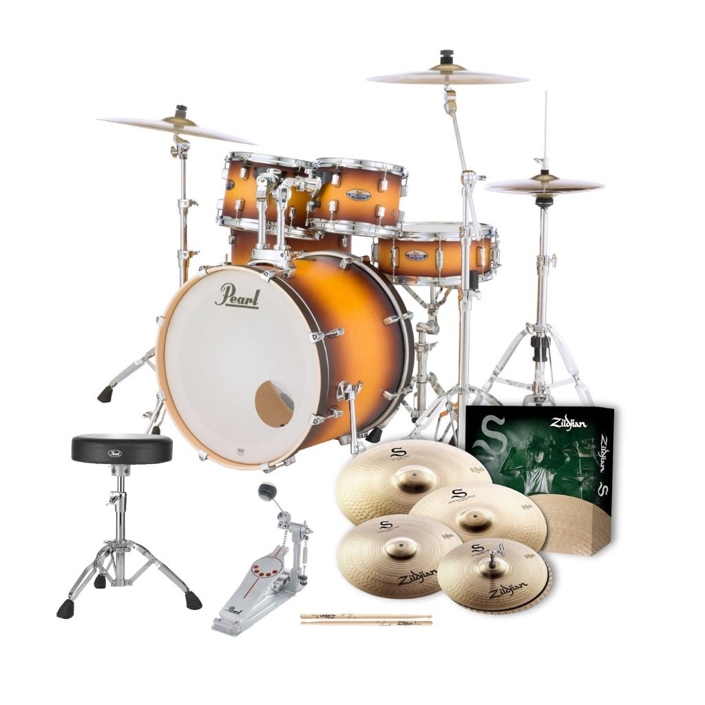 Pearl 22" Decade Maple 5-Piece Drum Kit Package with Zildjian Cymbals (S Series) &amp; Hardware - Classic Satin Amburst Acoustic Drums Sky Music