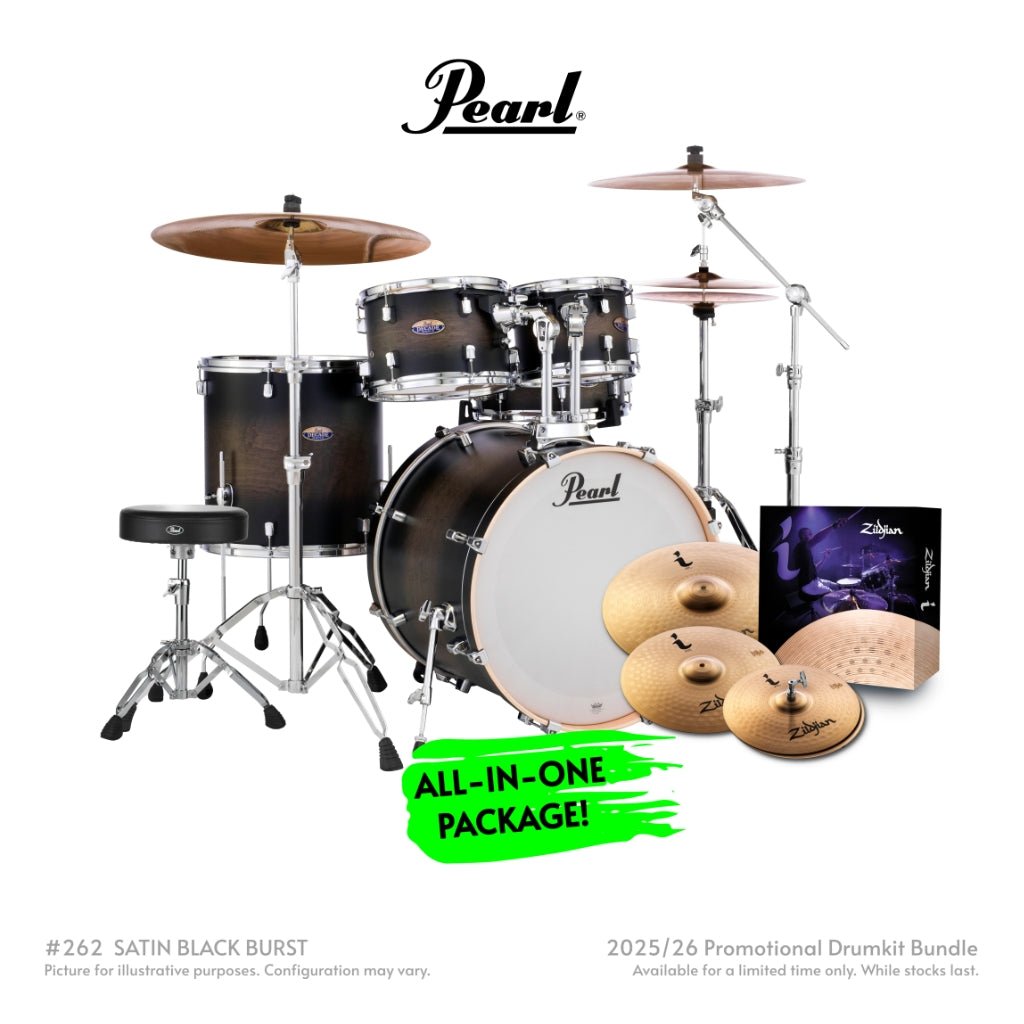 Pearl Decade Maple 5pc 22" Fusion Increda-Bundle Drum Kit - Satin Black Burst Acoustic Drums Sky Music