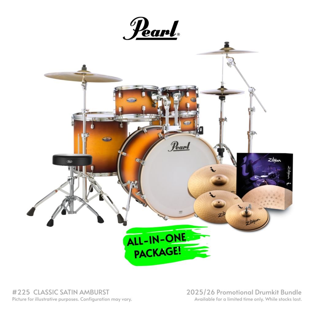 Pearl Decade Maple 5pc 22" Fusion Plus Increda-Bundle Drum Kit - Classic Satin Amburst Acoustic Drums Sky Music