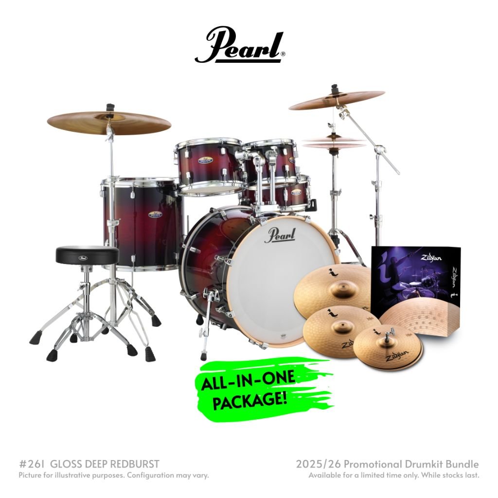 Pearl Decade Maple 5pc 22" Fusion Plus Increda-Bundle Drum Kit - Gloss Deep Red Burst Acoustic Drums Sky Music