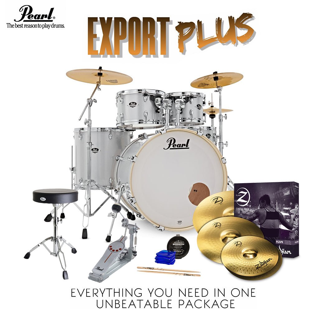 Pearl Export 22" EXX Fusion Plus Drum Kit Package with Zildjian Cymbals & Hardware - Arctic Sparkle Acoustic Drums Sky Music