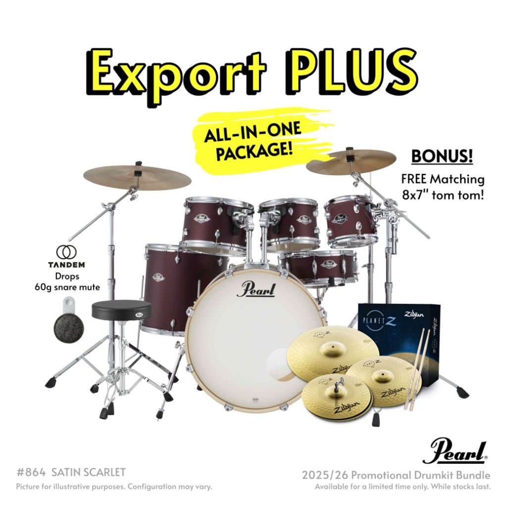 Pearl Export Plus 22" Rock Drum Kit with Zildjian Cymbals - Satin Scarlet Acoustic Drums Sky Music