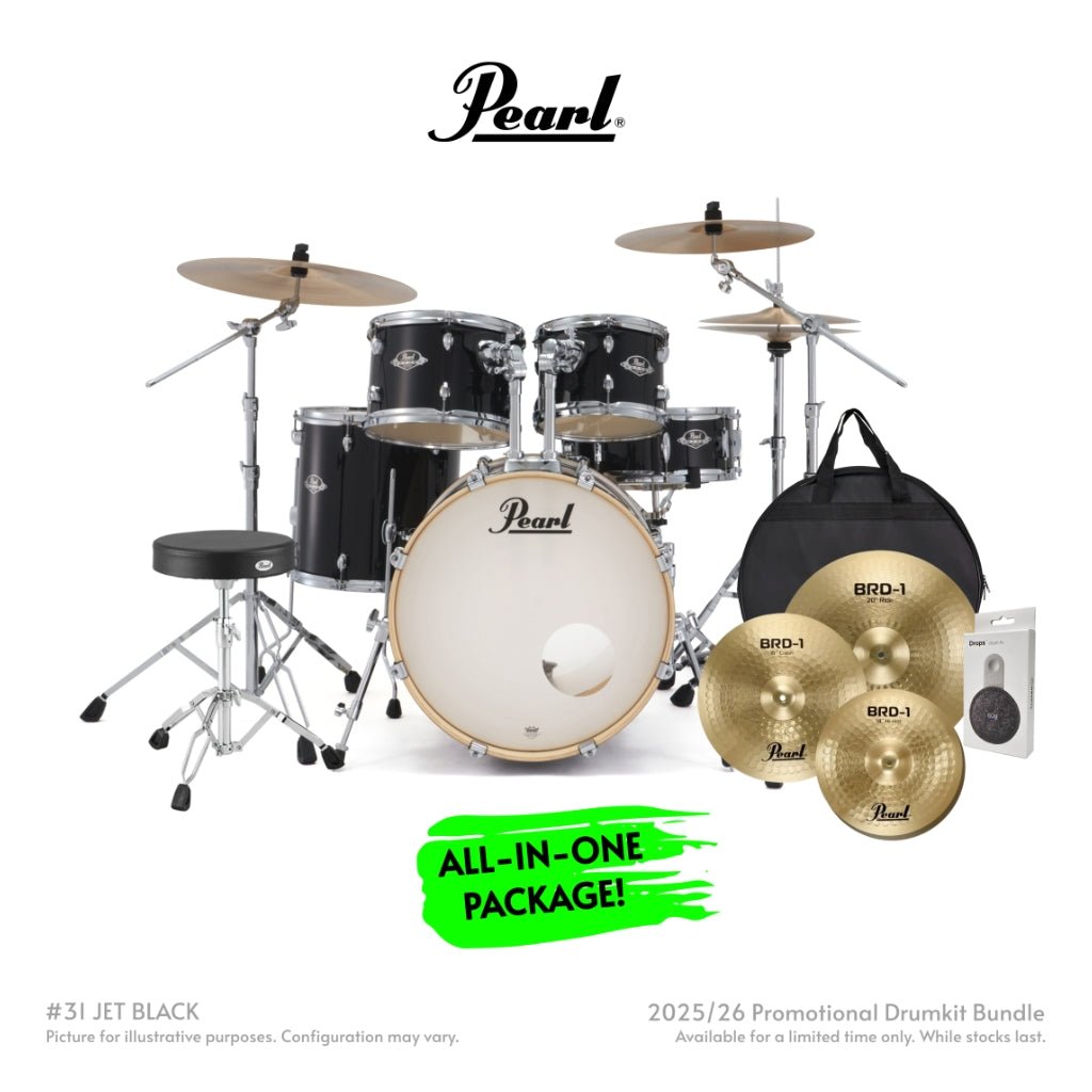 Pearl Export Plus 5pc 20" Fusion Drum Kit with BRD-1 Cymbals - Jet Black Acoustic Drums Sky Music