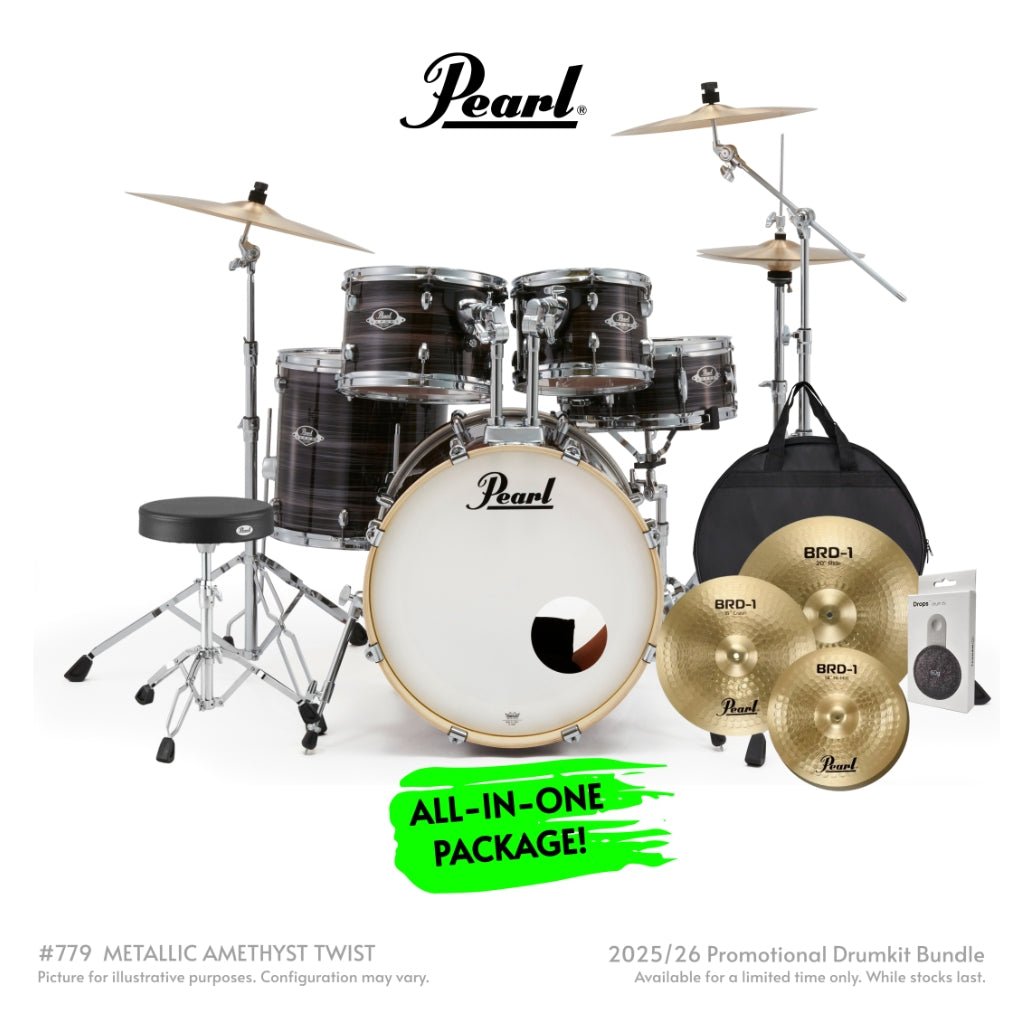 Pearl Export Plus 5pc 20" Fusion Drum Kit with BRD-1 Cymbals - Metallic Amethyst Twist Acoustic Drums Sky Music