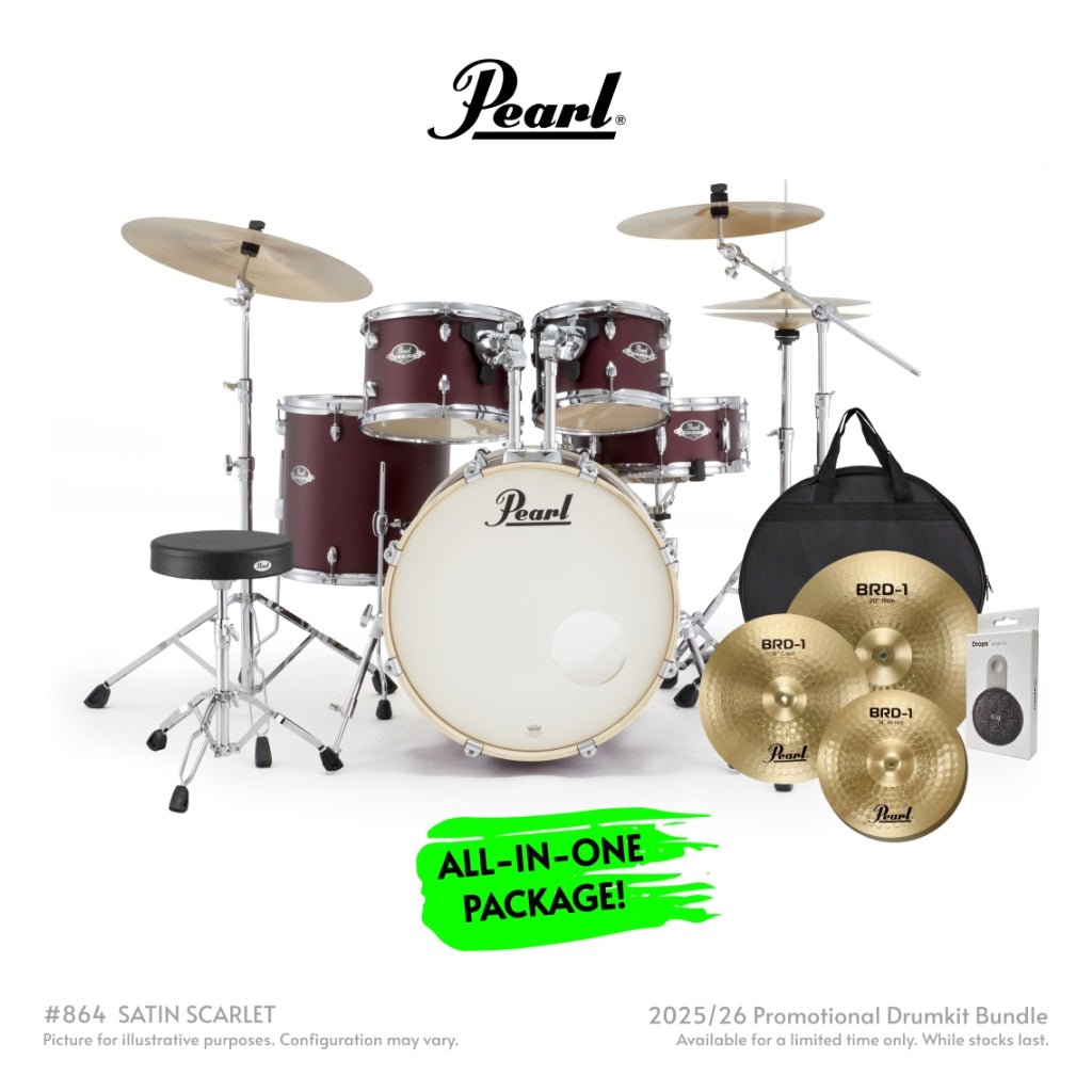 Pearl Export Plus 5pc 20" Fusion Drum Kit with BRD-1 Cymbals - Satin Scarlet Acoustic Drums Sky Music