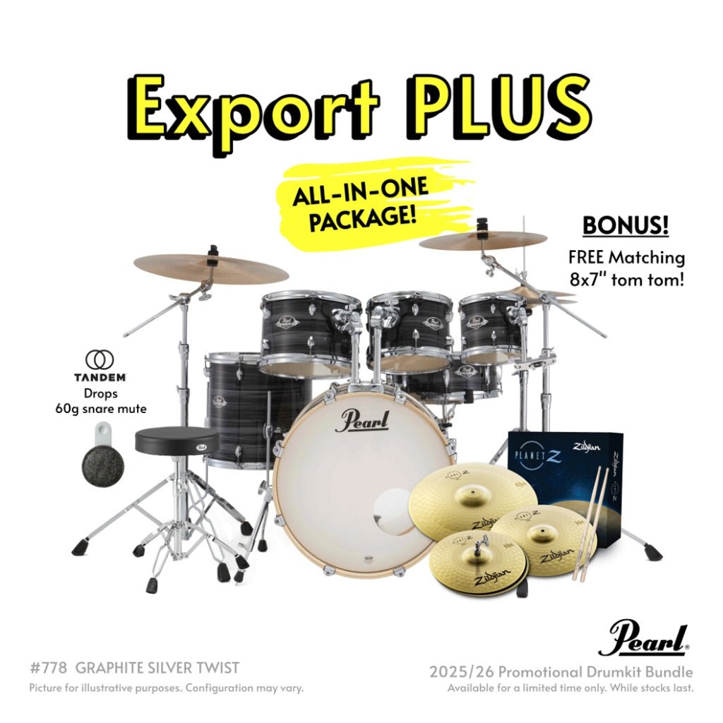 Pearl Export Plus 5pc 22" Fusion Drum Kit with Zildjian Cymbals - Graphite Silver Twist Acoustic Drums Sky Music