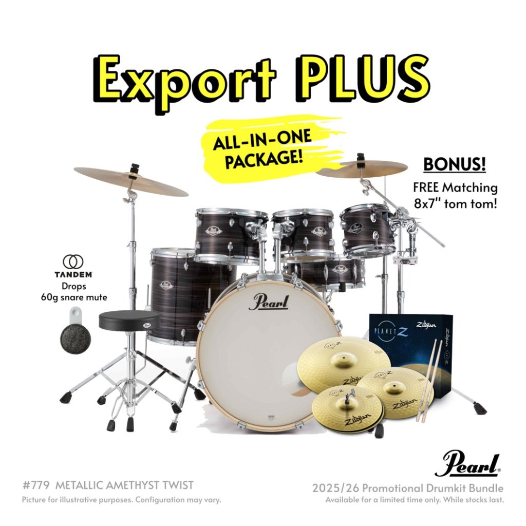 Pearl Export Plus 5pc 22" Fusion Drum Kit with Zildjian Cymbals - Metallic Amethyst Twist Acoustic Drums Sky Music