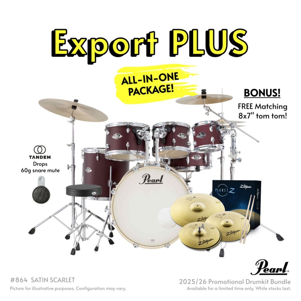 Pearl Export Plus 5pc 22" Fusion Drum Kit with Zildjian Cymbals - Satin Scarlet Acoustic Drums Sky Music