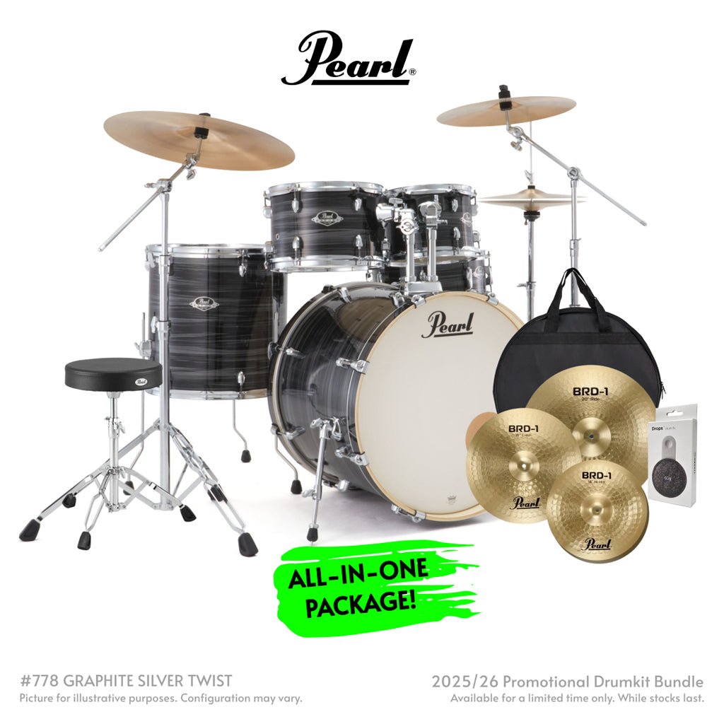 Pearl Export Plus 5pc 22" Fusion Plus Drum Kit with Pearl Cymbals - Graphite Silver Twist Acoustic Drums Sky Music