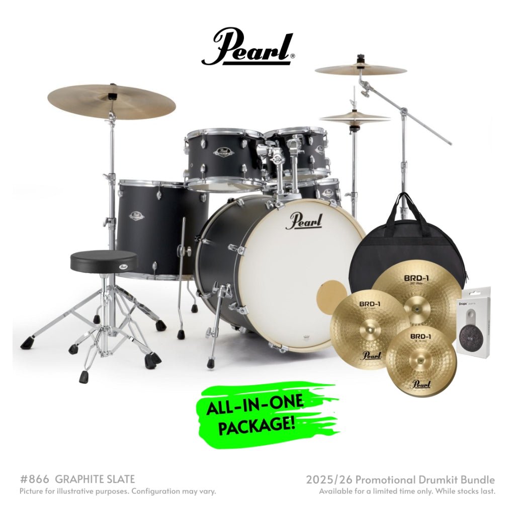 Pearl Export Plus 5pc 22" Fusion Plus Drum Kit with Pearl Cymbals - Graphite Slate Acoustic Drums Sky Music