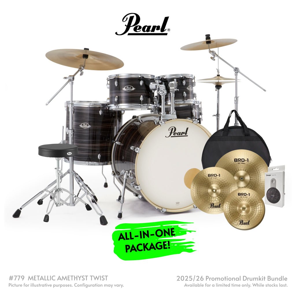 Pearl Export Plus 5pc 22" Fusion Plus Drum Kit with Pearl Cymbals - Metallic Amethyst Twist Acoustic Drums Sky Music