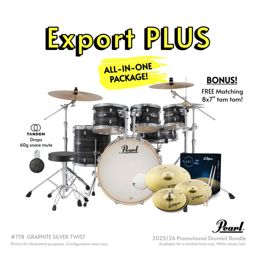 Pearl Export Plus 5pc 22" Fusion Plus Drum Kit with Zildjian Cymbals - Graphite Silver Twist Acoustic Drums Sky Music