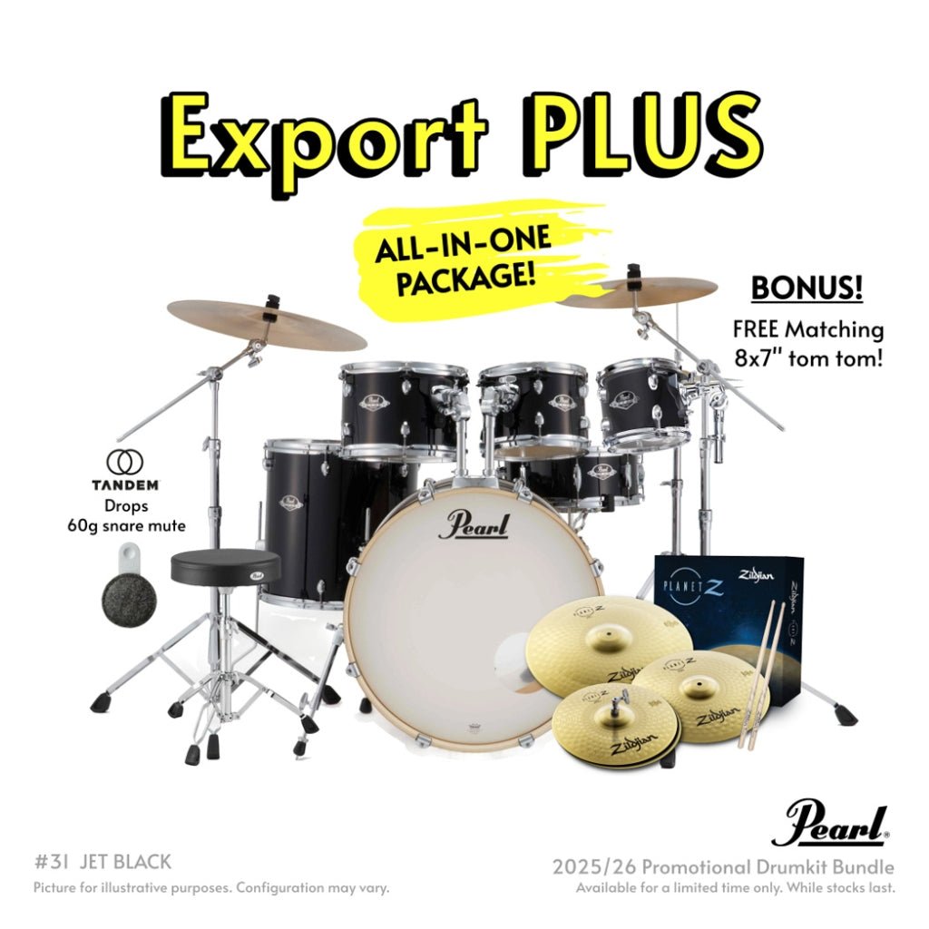 Pearl Export Plus 5pc 22" Fusion Plus Drum Kit with Zildjian Cymbals - Jet Black Acoustic Drums Sky Music