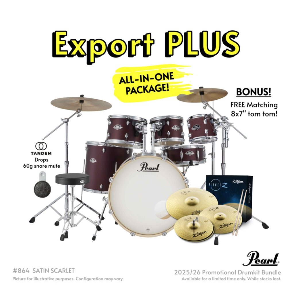 Pearl Export Plus 5pc 22" Fusion Plus Drum Kit with Zildjian Cymbals - Satin Scarlet Acoustic Drums Sky Music
