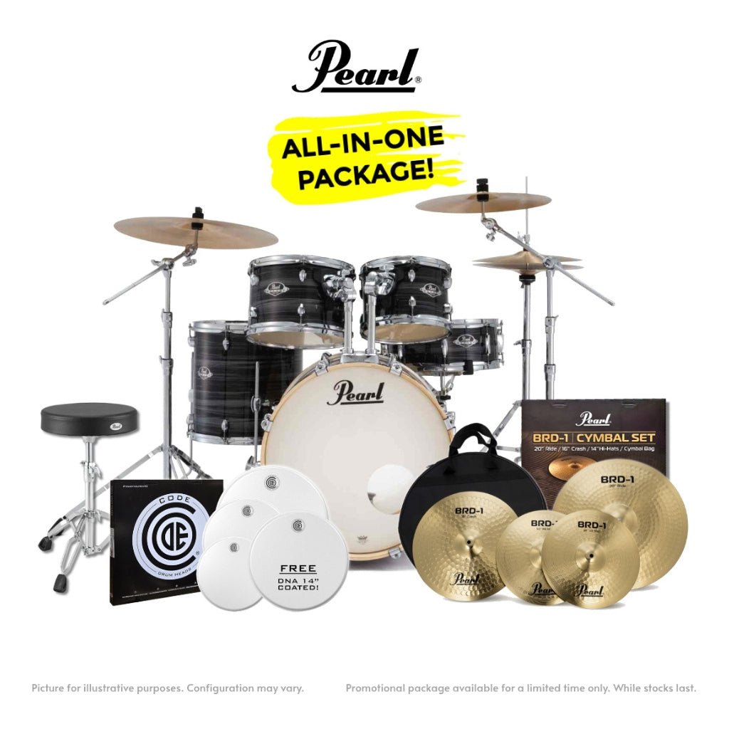 Pearl Export-PLUS Promo Drum Kit Package 20/10/12/14 - Graphite Silver Twist Acoustic Drums Sky Music