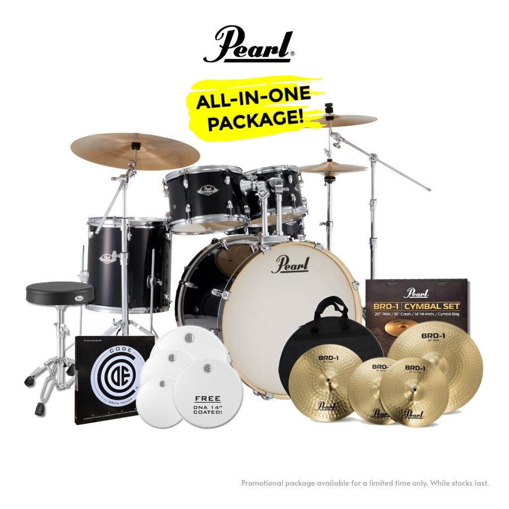 Pearl Export-PLUS Promo Drum Kit Package 20/10/12/14 - Jet Black Acoustic Drums Sky Music